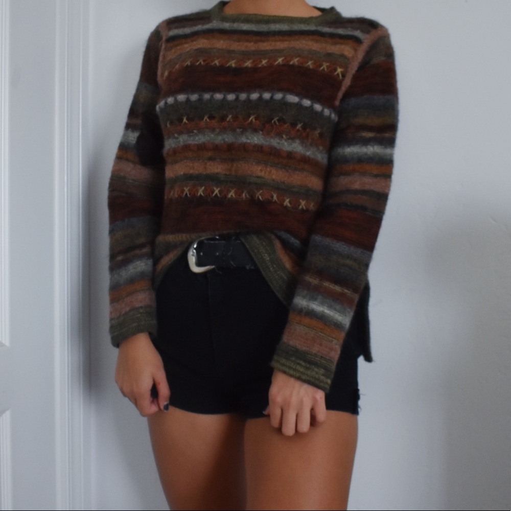 Vintage Origin Alpaca Earthy Striped Soft Sweater